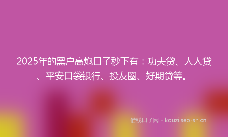 2025年的黑户高炮口子秒下有：功夫贷、人人贷、平安口袋银行、投友圈、好期贷等。