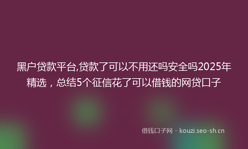 黑户贷款平台,贷款了可以不用还吗安全吗2025年精选，总结5个征信花了可以借钱的网贷口子