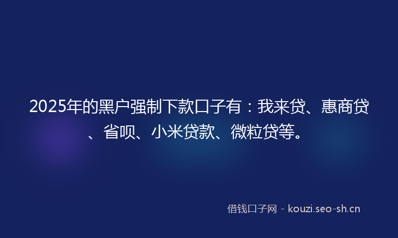 2025年的黑户强制下款口子有：我来贷、惠商贷、省呗、小米贷款、微粒贷等。