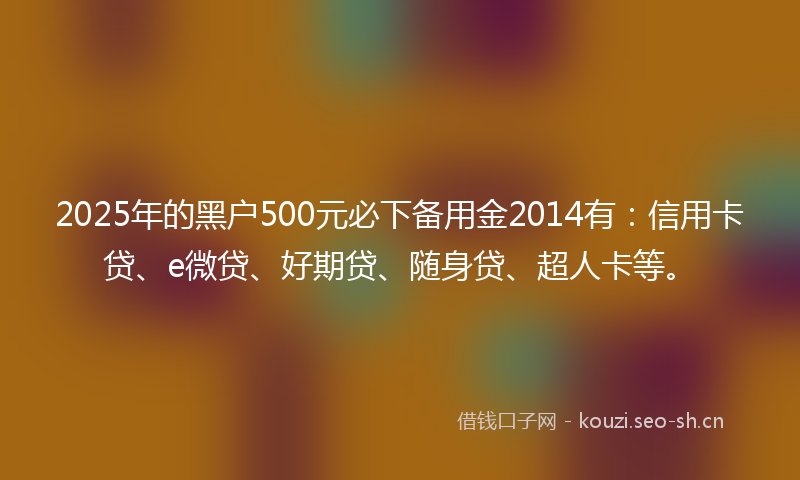 2025年的黑户500元必下备用金2014有:信用卡贷、e微贷、好期贷、随身贷、超人卡等。