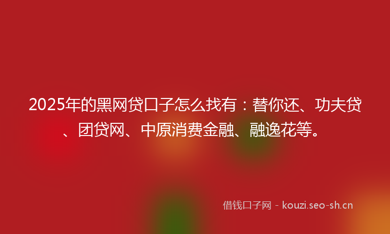 2025年的黑网贷口子怎么找有：替你还、功夫贷、团贷网、中原消费金融、融逸花等。