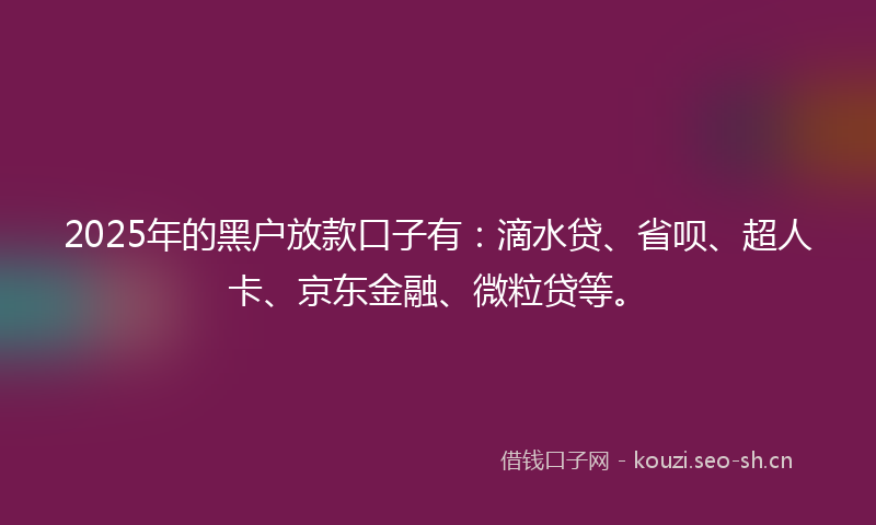 2025年的黑户放款口子有:滴水贷、省呗、超人卡、京东金融、微粒贷等。