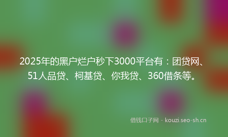 2025年的黑户烂户秒下3000平台有:团贷网、51人品贷、柯基贷、你我贷、360借条等。