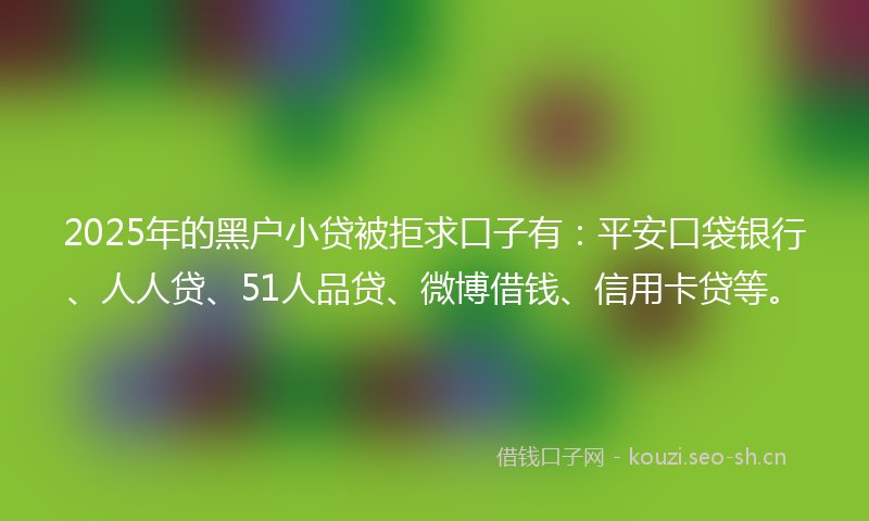 2025年的黑户小贷被拒求口子有：平安口袋银行、人人贷、51人品贷、微博借钱、信用卡贷等。