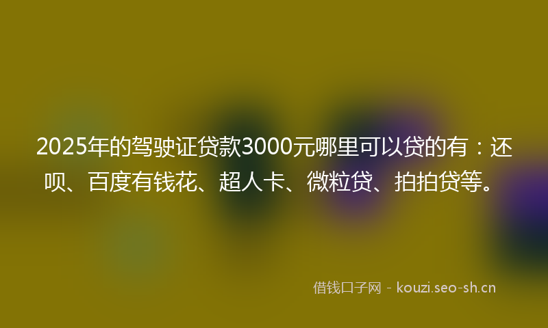2025年的驾驶证贷款3000元哪里可以贷的有：还呗、百度有钱花、超人卡、微粒贷、拍拍贷等。