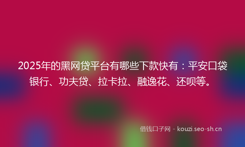 2025年的黑网贷平台有哪些下款快有：平安口袋银行、功夫贷、拉卡拉、融逸花、还呗等。