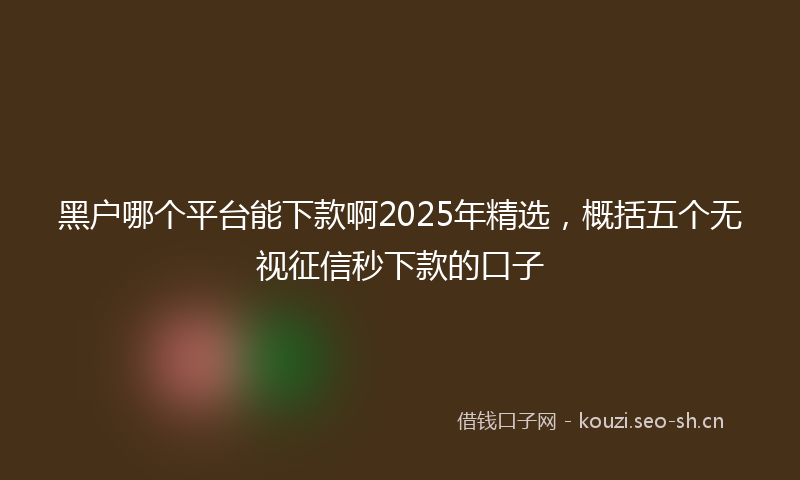 黑户哪个平台能下款啊2025年精选，概括五个无视征信秒下款的口子