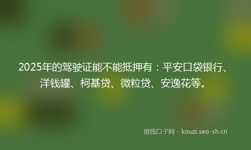 2025年的驾驶证能不能抵押有：平安口袋银行、洋钱罐、柯基贷、微粒贷、安逸花等。
