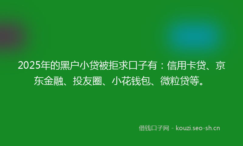 2025年的黑户小贷被拒求口子有：信用卡贷、京东金融、投友圈、小花钱包、微粒贷等。