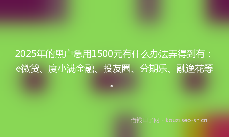 2025年的黑户急用1500元有什么办法弄得到有:e微贷、度小满金融、投友圈、分期乐、融逸花等。