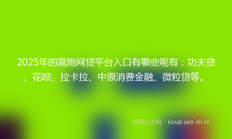 2025年的高炮网贷平台入口有哪些呢有：功夫贷、花呗、拉卡拉、中原消费金融、微粒贷等。