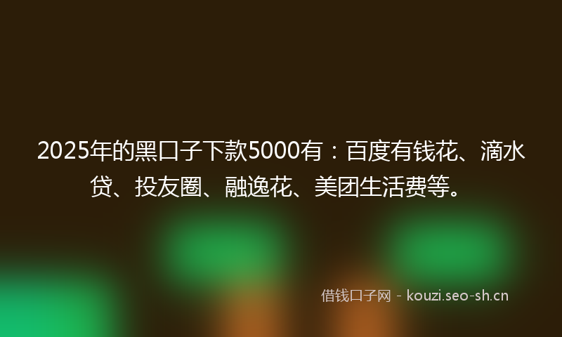 2025年的黑口子下款5000有：百度有钱花、滴水贷、投友圈、融逸花、美团生活费等。