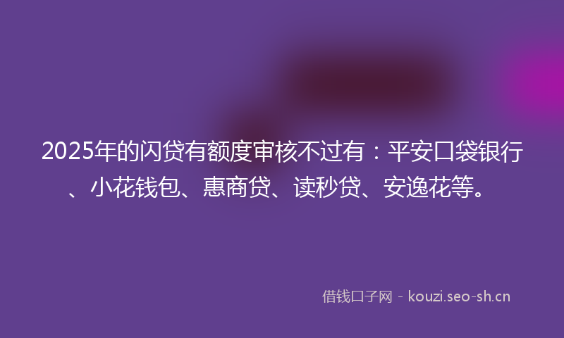 2025年的闪贷有额度审核不过有：平安口袋银行、小花钱包、惠商贷、读秒贷、安逸花等。