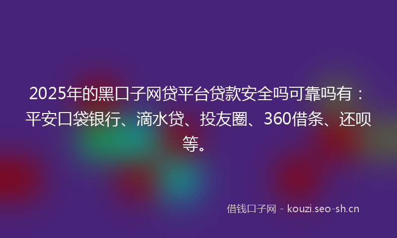 2025年的黑口子网贷平台贷款安全吗可靠吗有:平安口袋银行、滴水贷、投友圈、360借条、还呗等。