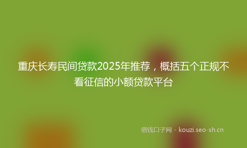 重庆长寿民间贷款2025年推荐，概括五个正规不看征信的小额贷款平台