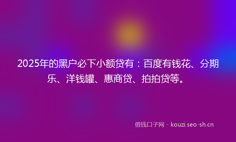 2025年的黑户必下小额贷有：百度有钱花、分期乐、洋钱罐、惠商贷、拍拍贷等。