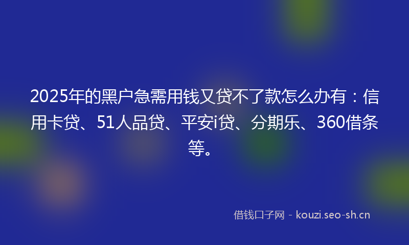 2025年的黑户急需用钱又贷不了款怎么办有：信用卡贷、51人品贷、平安i贷、分期乐、360借条等。