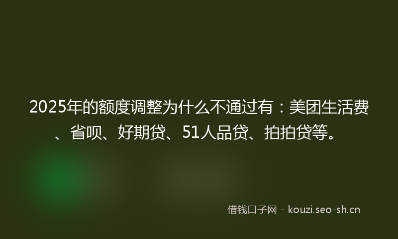 2025年的额度调整为什么不通过有：美团生活费、省呗、好期贷、51人品贷、拍拍贷等。