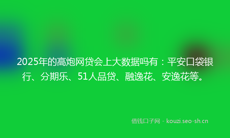 2025年的高炮网贷会上大数据吗有：平安口袋银行、分期乐、51人品贷、融逸花、安逸花等。