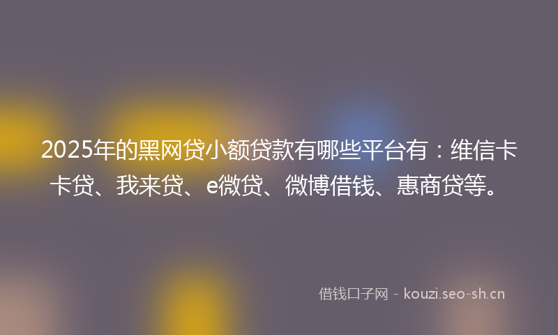 2025年的黑网贷小额贷款有哪些平台有：维信卡卡贷、我来贷、e微贷、微博借钱、惠商贷等。