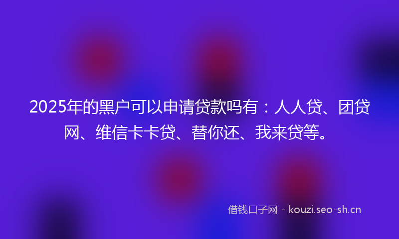 2025年的黑户可以申请贷款吗有：人人贷、团贷网、维信卡卡贷、替你还、我来贷等。