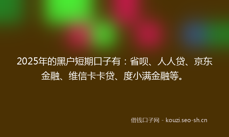 2025年的黑户短期口子有：省呗、人人贷、京东金融、维信卡卡贷、度小满金融等。