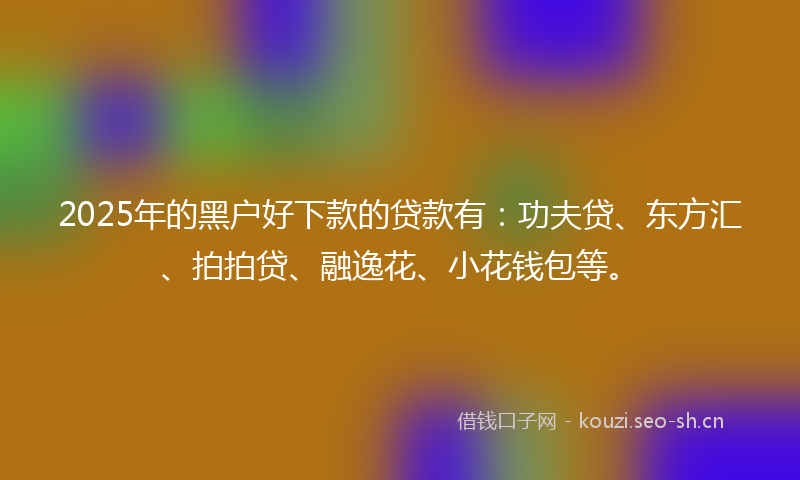 2025年的黑户好下款的贷款有:功夫贷、东方汇、拍拍贷、融逸花、小花钱包等。