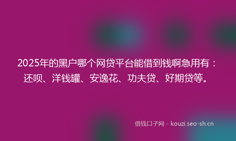2025年的黑户哪个网贷平台能借到钱啊急用有：还呗、洋钱罐、安逸花、功夫贷、好期贷等。