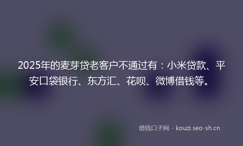2025年的麦芽贷老客户不通过有：小米贷款、平安口袋银行、东方汇、花呗、微博借钱等。