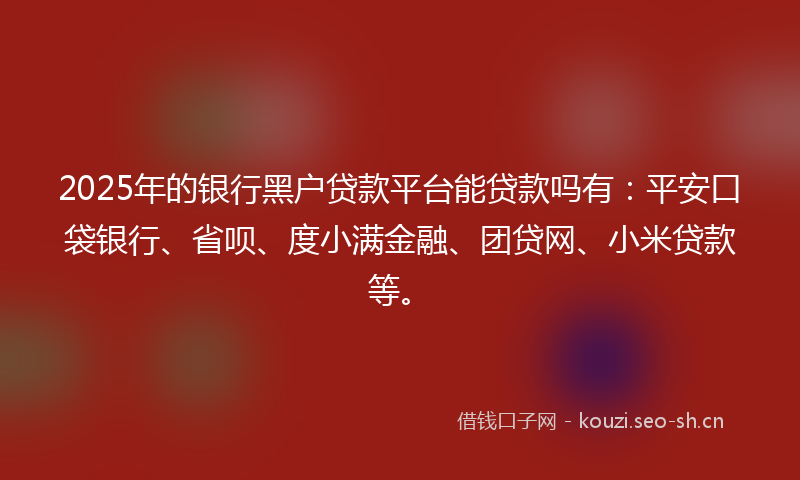 2025年的银行黑户贷款平台能贷款吗有：平安口袋银行、省呗、度小满金融、团贷网、小米贷款等。