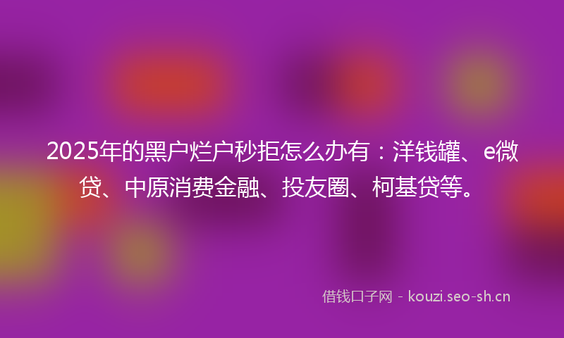 2025年的黑户烂户秒拒怎么办有:洋钱罐、e微贷、中原消费金融、投友圈、柯基贷等。