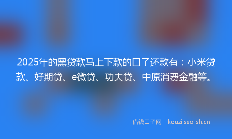 2025年的黑贷款马上下款的口子还款有:小米贷款、好期贷、e微贷、功夫贷、中原消费金融等。