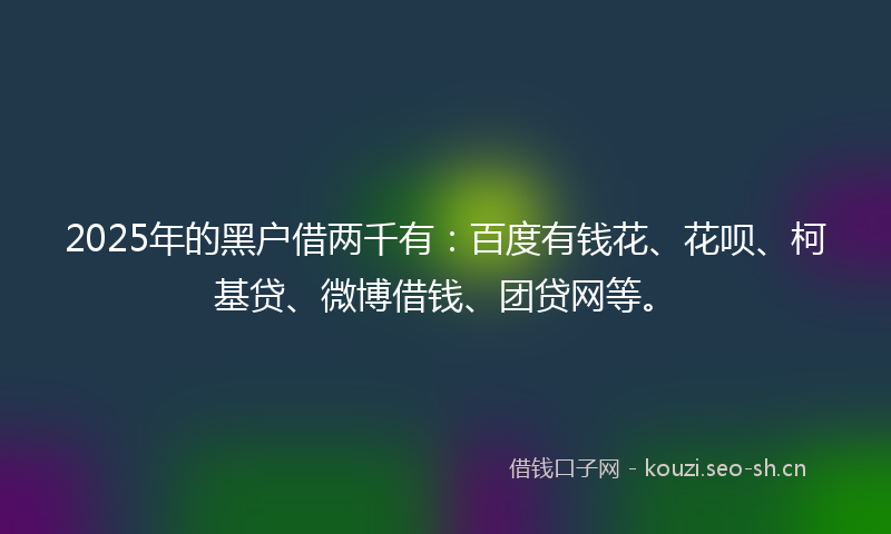 2025年的黑户借两千有：百度有钱花、花呗、柯基贷、微博借钱、团贷网等。