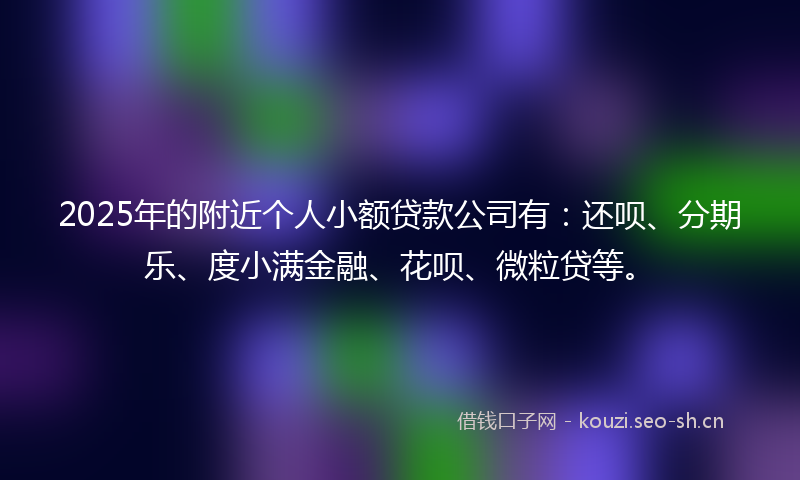 2025年的附近个人小额贷款公司有：还呗、分期乐、度小满金融、花呗、微粒贷等。