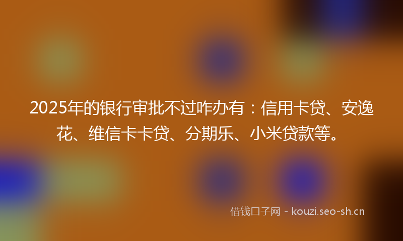 2025年的银行审批不过咋办有：信用卡贷、安逸花、维信卡卡贷、分期乐、小米贷款等。