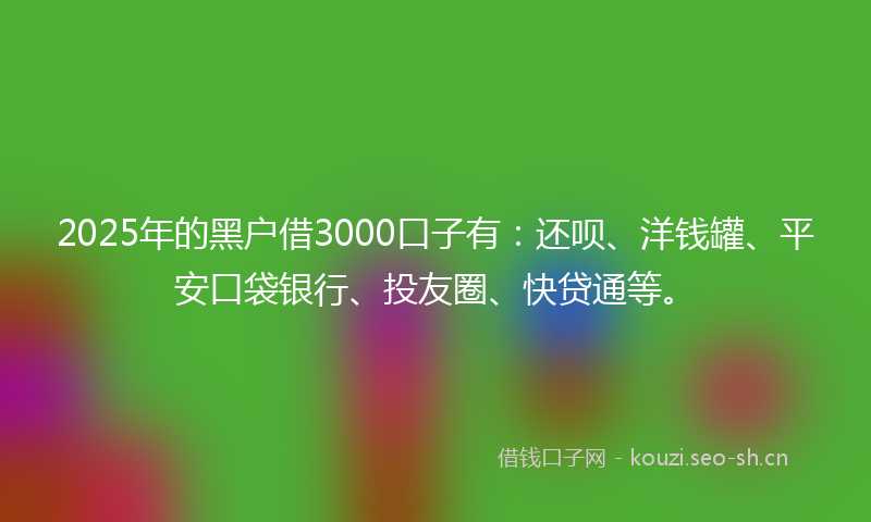 2025年的黑户借3000口子有:还呗、洋钱罐、平安口袋银行、投友圈、快贷通等。
