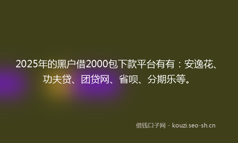 2025年的黑户借2000包下款平台有有：安逸花、功夫贷、团贷网、省呗、分期乐等。
