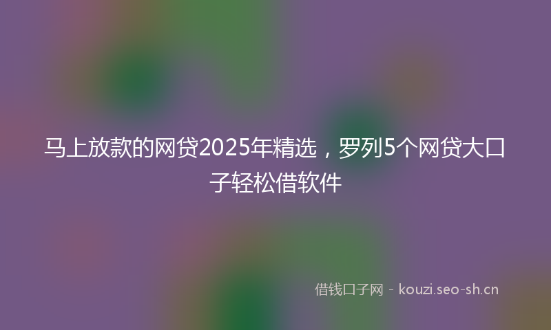 马上放款的网贷2025年精选，罗列5个网贷大口子轻松借软件
