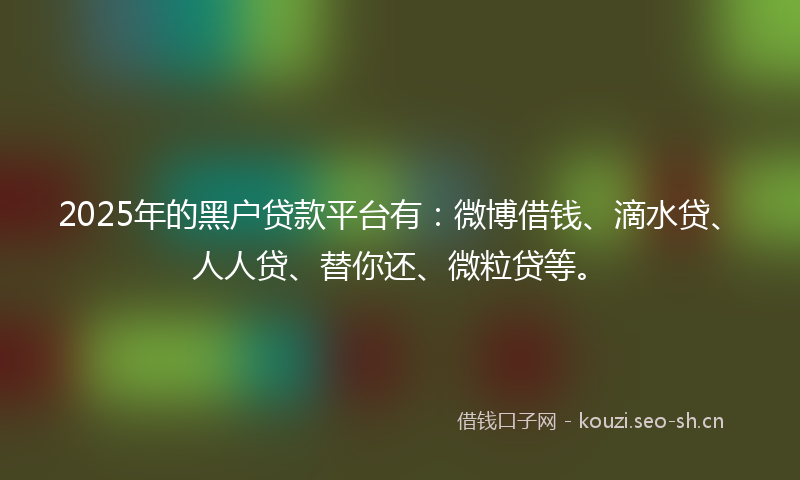 2025年的黑户贷款平台有：微博借钱、滴水贷、人人贷、替你还、微粒贷等。