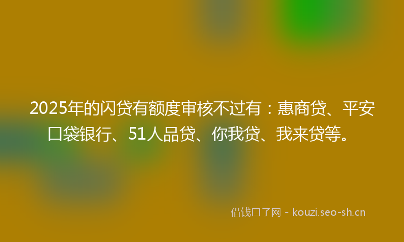 2025年的闪贷有额度审核不过有：惠商贷、平安口袋银行、51人品贷、你我贷、我来贷等。
