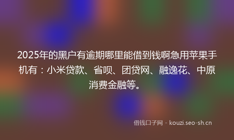 2025年的黑户有逾期哪里能借到钱啊急用苹果手机有:小米贷款、省呗、团贷网、融逸花、中原消费金融等。