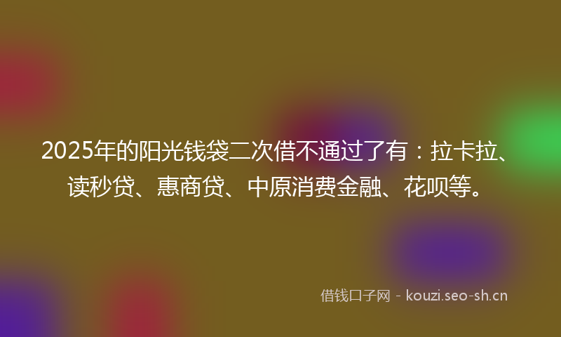2025年的阳光钱袋二次借不通过了有：拉卡拉、读秒贷、惠商贷、中原消费金融、花呗等。