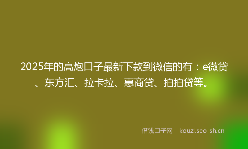 2025年的高炮口子最新下款到微信的有:e微贷、东方汇、拉卡拉、惠商贷、拍拍贷等。