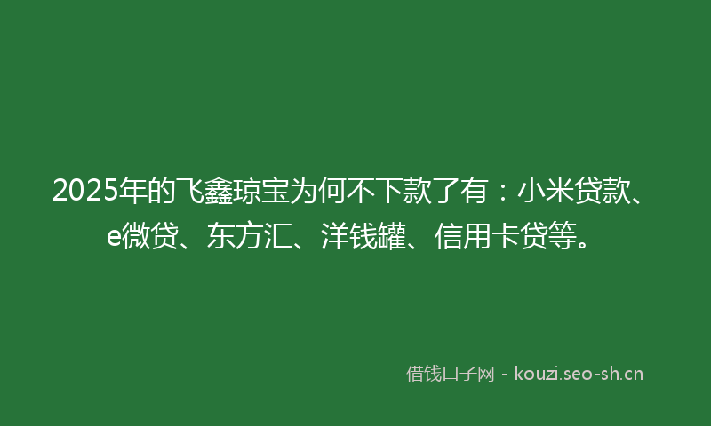 2025年的飞鑫琼宝为何不下款了有：小米贷款、e微贷、东方汇、洋钱罐、信用卡贷等。
