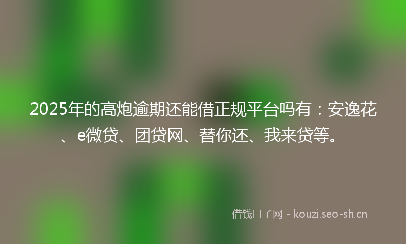 2025年的高炮逾期还能借正规平台吗有：安逸花、e微贷、团贷网、替你还、我来贷等。