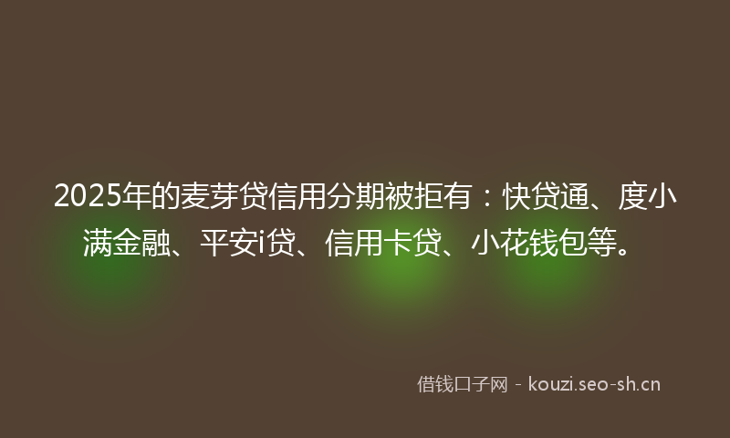 2025年的麦芽贷信用分期被拒有：快贷通、度小满金融、平安i贷、信用卡贷、小花钱包等。