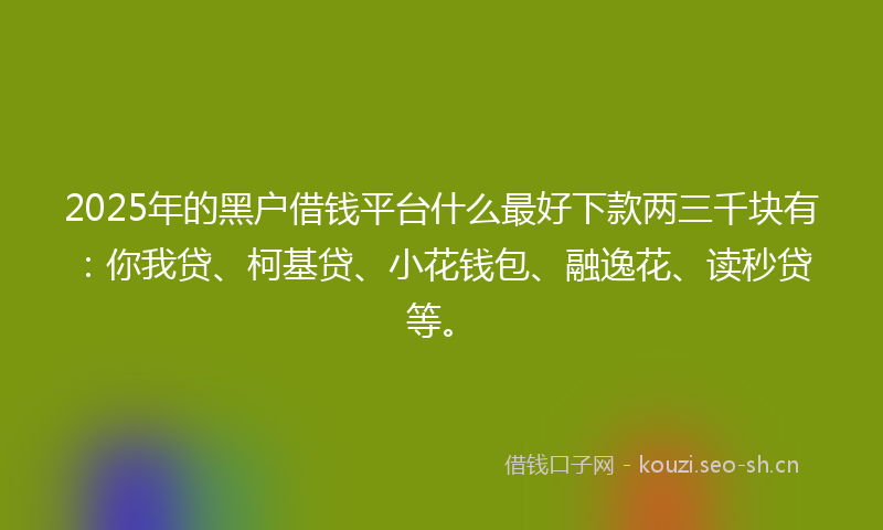 2025年的黑户借钱平台什么最好下款两三千块有：你我贷、柯基贷、小花钱包、融逸花、读秒贷等。