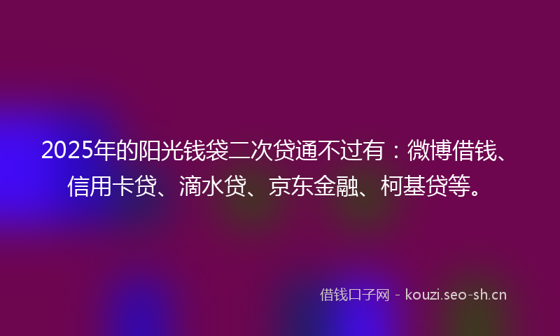2025年的阳光钱袋二次贷通不过有：微博借钱、信用卡贷、滴水贷、京东金融、柯基贷等。