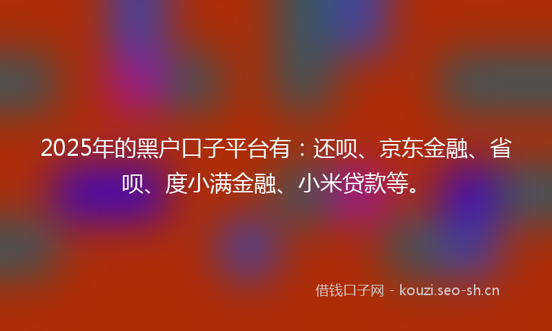 2025年的黑户口子平台有:还呗、京东金融、省呗、度小满金融、小米贷款等。