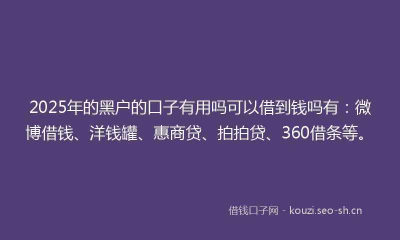 2025年的黑户的口子有用吗可以借到钱吗有：微博借钱、洋钱罐、惠商贷、拍拍贷、360借条等。